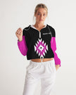 Magenta and Black Geometric Native Pattern Women's Cropped Windbreaker