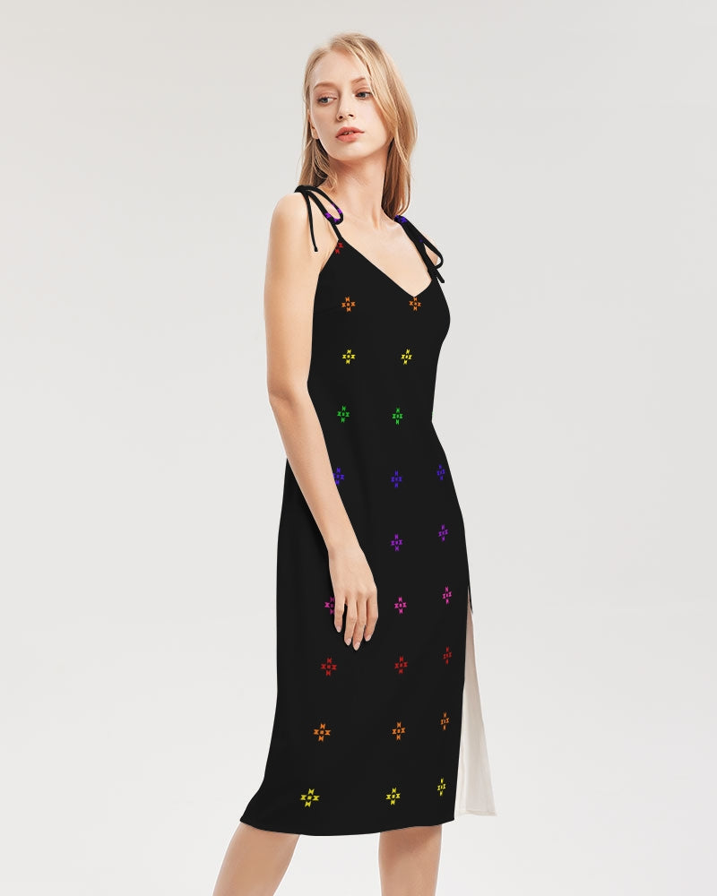 Native Stars Rainbow Pattern Women's Tie Strap Split Dress