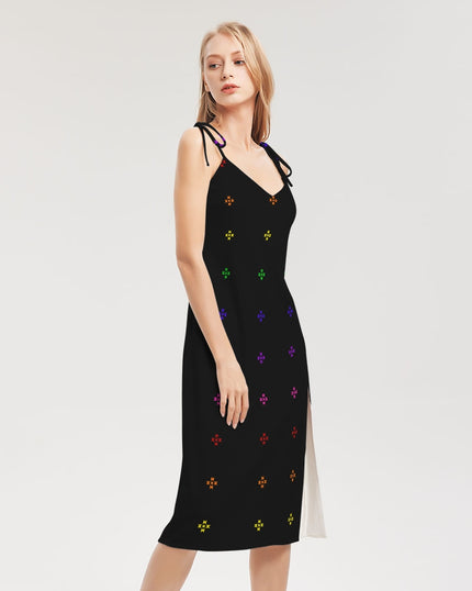 Native Stars Rainbow Pattern Women's Tie Strap Split Dress