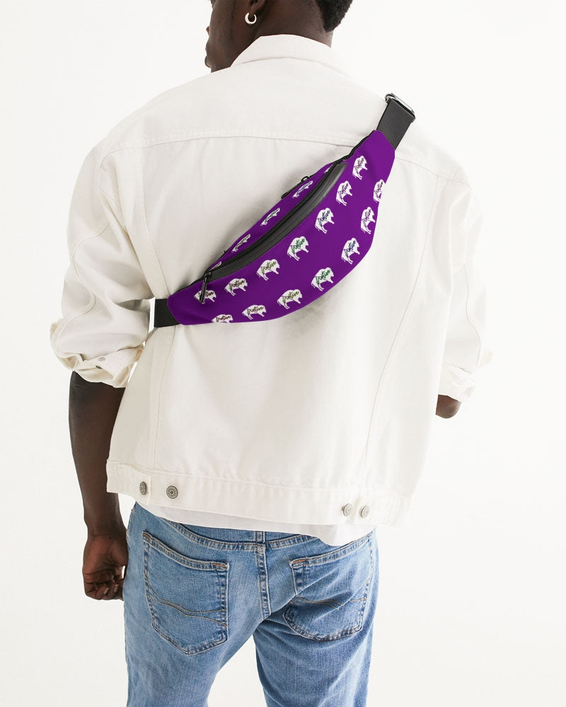 White Innii-Bison with Rainbow Native Text Purple Native Women Crossbody Sling Bag