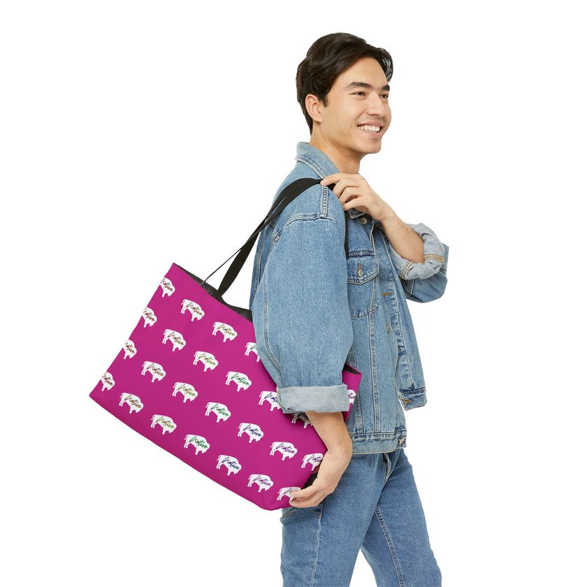 Magenta-Rainbow Native White Innii-Bison-Native Collection-Iron Woman 80 Weekender Tote Bag