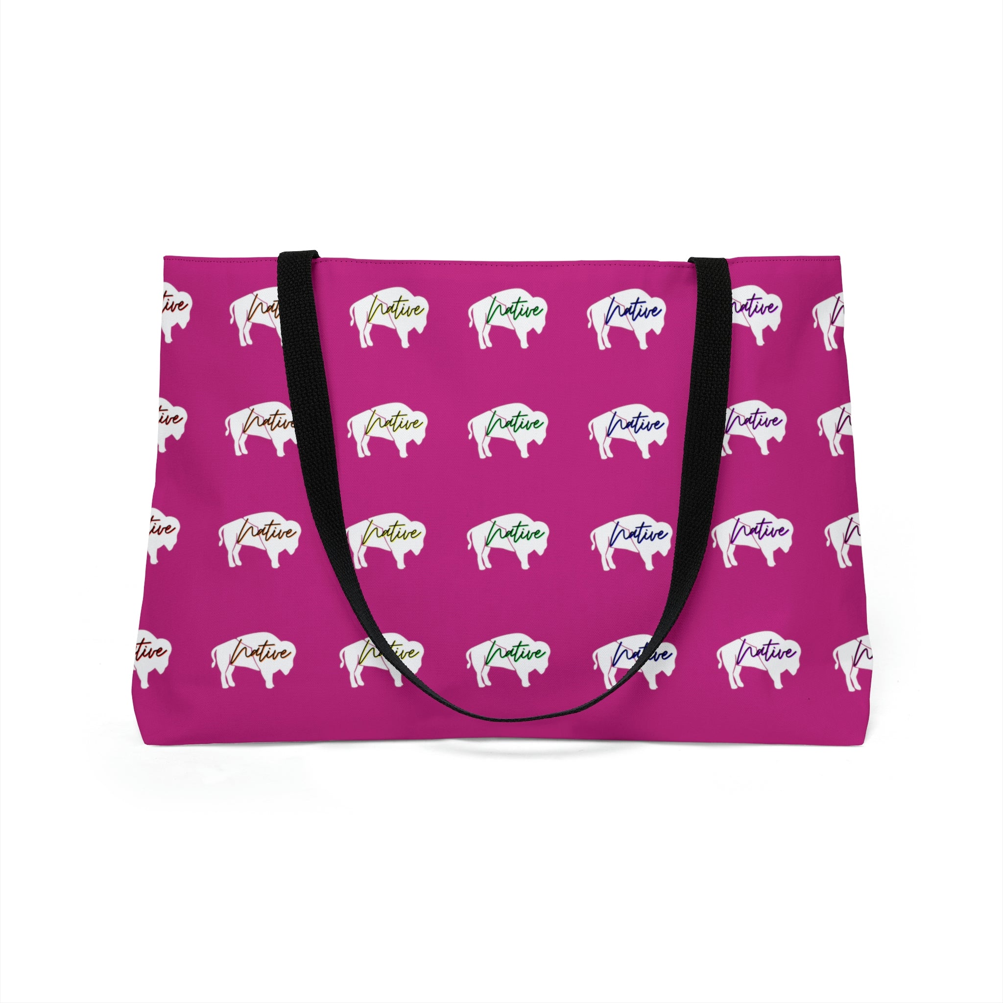 Magenta-Rainbow Native White Innii-Bison-Native Collection-Iron Woman 80 Weekender Tote Bag