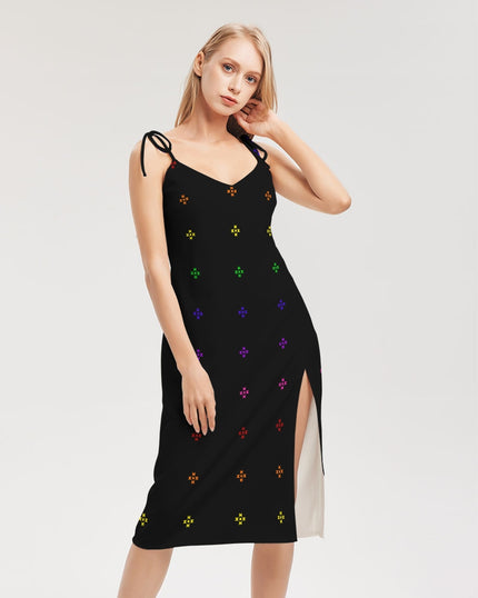 Native Stars Rainbow Pattern Women's Tie Strap Split Dress