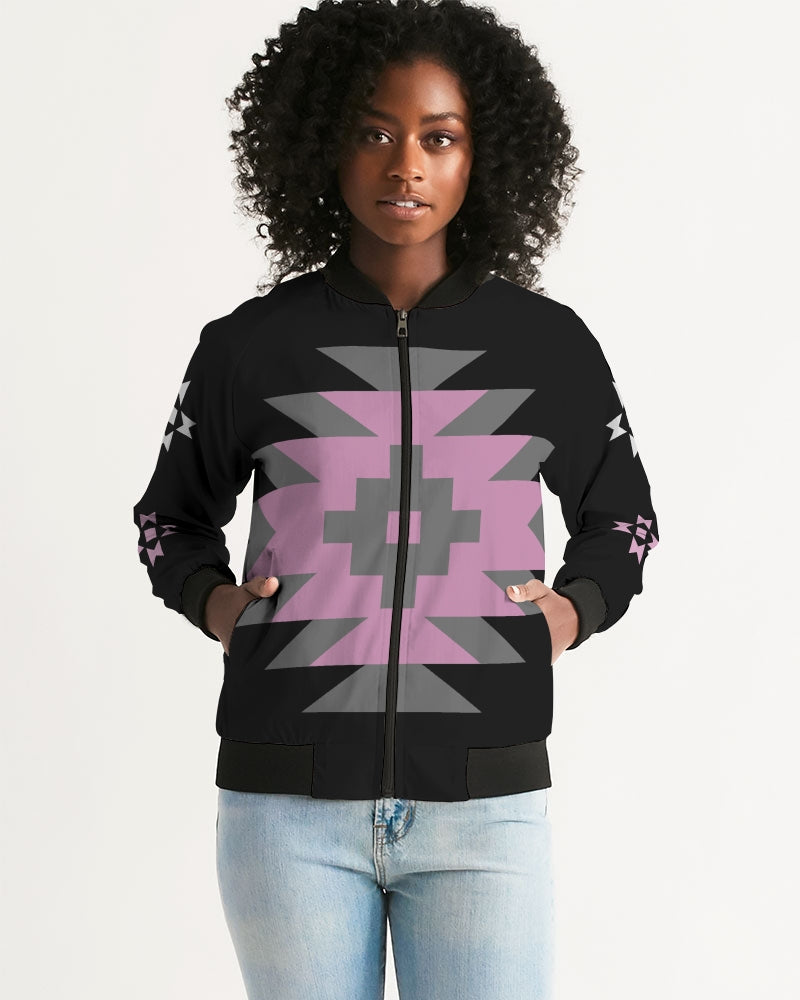 Native Pattern Pink, Gray and Black Women's Bomber Jacket