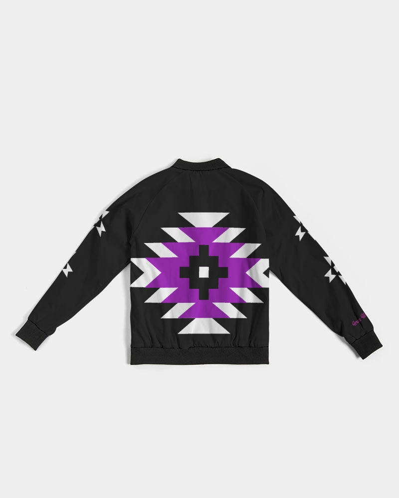 Black, Purple and White  Geometric Native Pattern Women's Bomber Jacket
