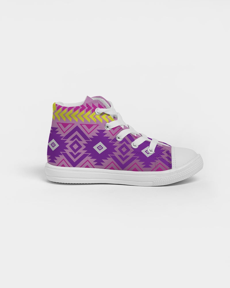 Purpl, Pink and Yellow Native Pattern Kid's Kids Hightop Canvas Shoe