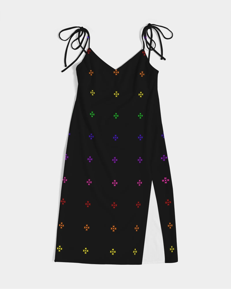 Native Stars Rainbow Pattern Women's Tie Strap Split Dress