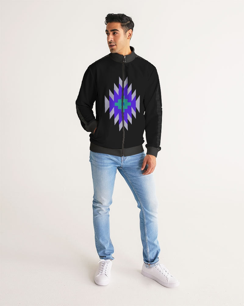 Black, Green and Purple Geometric Native Pattern Men's Stripe-Sleeve Track Jacket