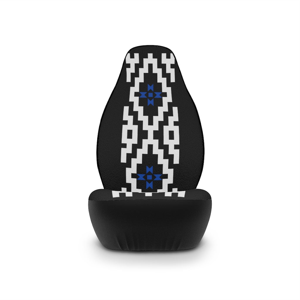 White Geometric and Blue Stars on Black Car Seat Covers