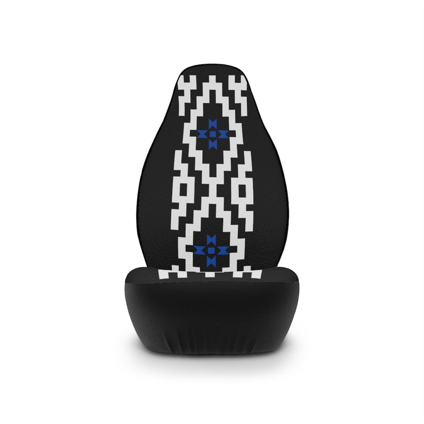 White Geometric and Blue Stars on Black Car Seat Covers