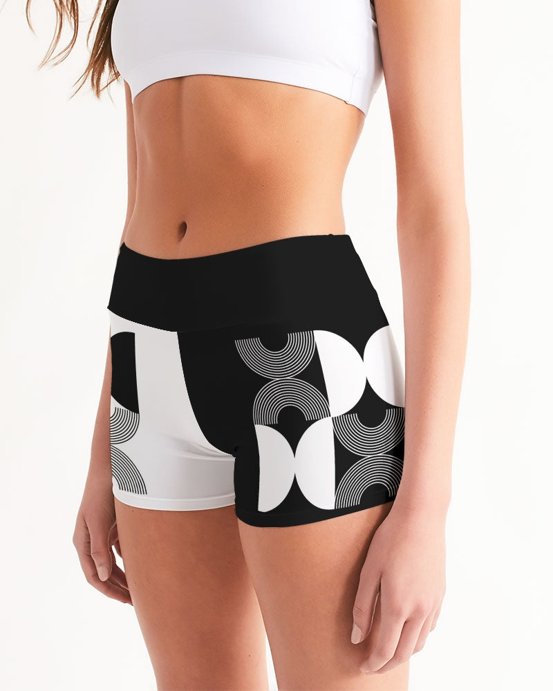 Green and Gray Geometric Native Pattern Women's Mid-Rise Yoga Shorts