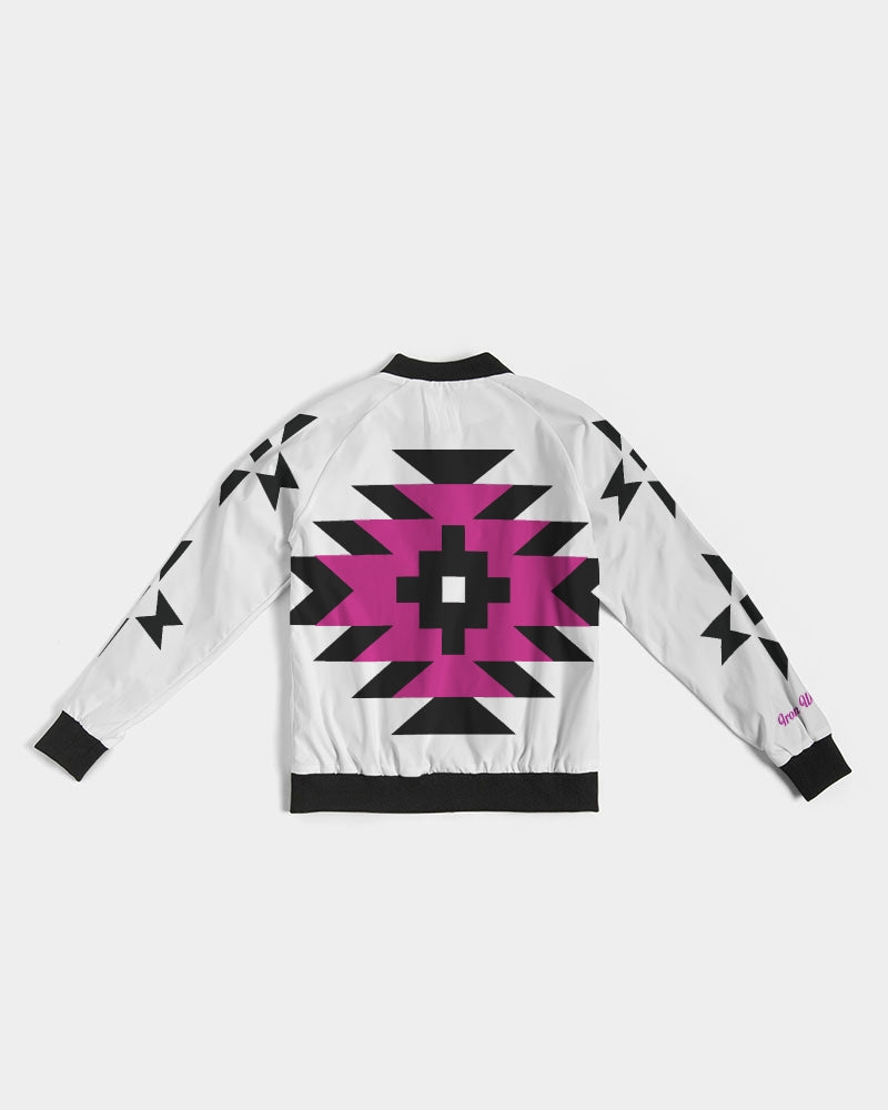 Magenta and Black Geometric Native Pattern Jacket Women's Bomber Jacket