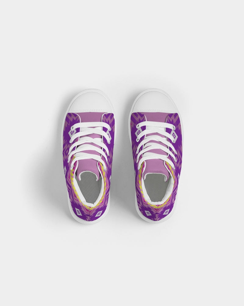 Purpl, Pink and Yellow Native Pattern Kid's Kids Hightop Canvas Shoe