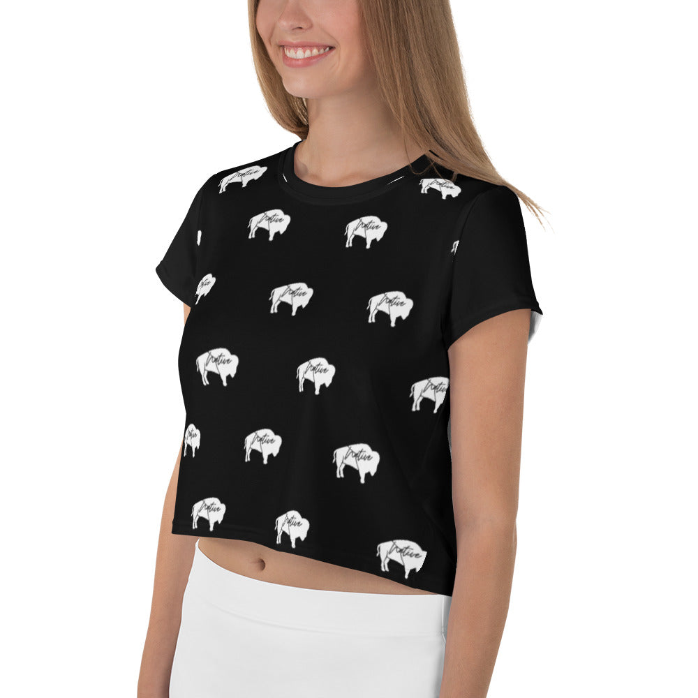 Native Bison White All-Over Print Crop Tee