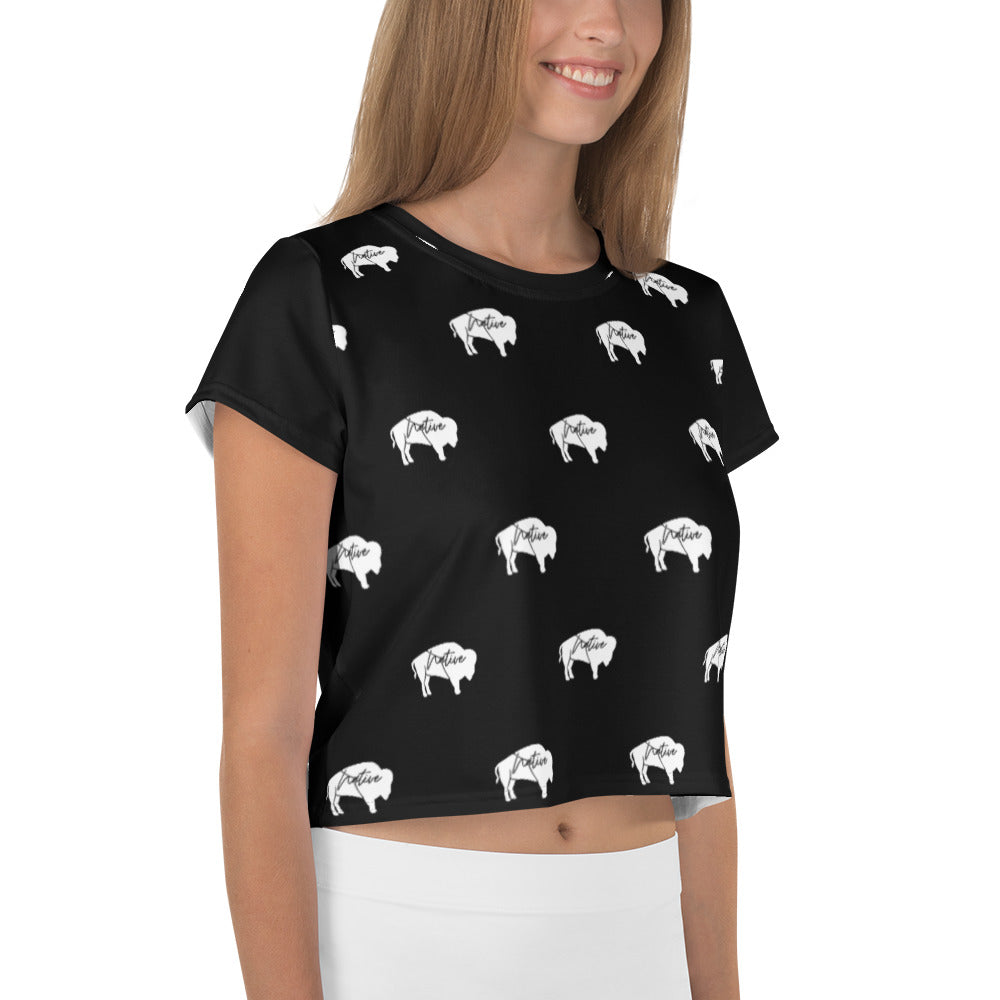 Native Bison White All-Over Print Crop Tee