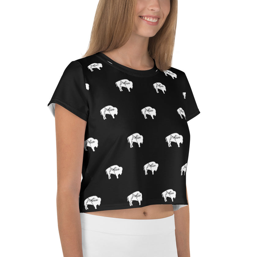 Native Bison White All-Over Print Crop Tee