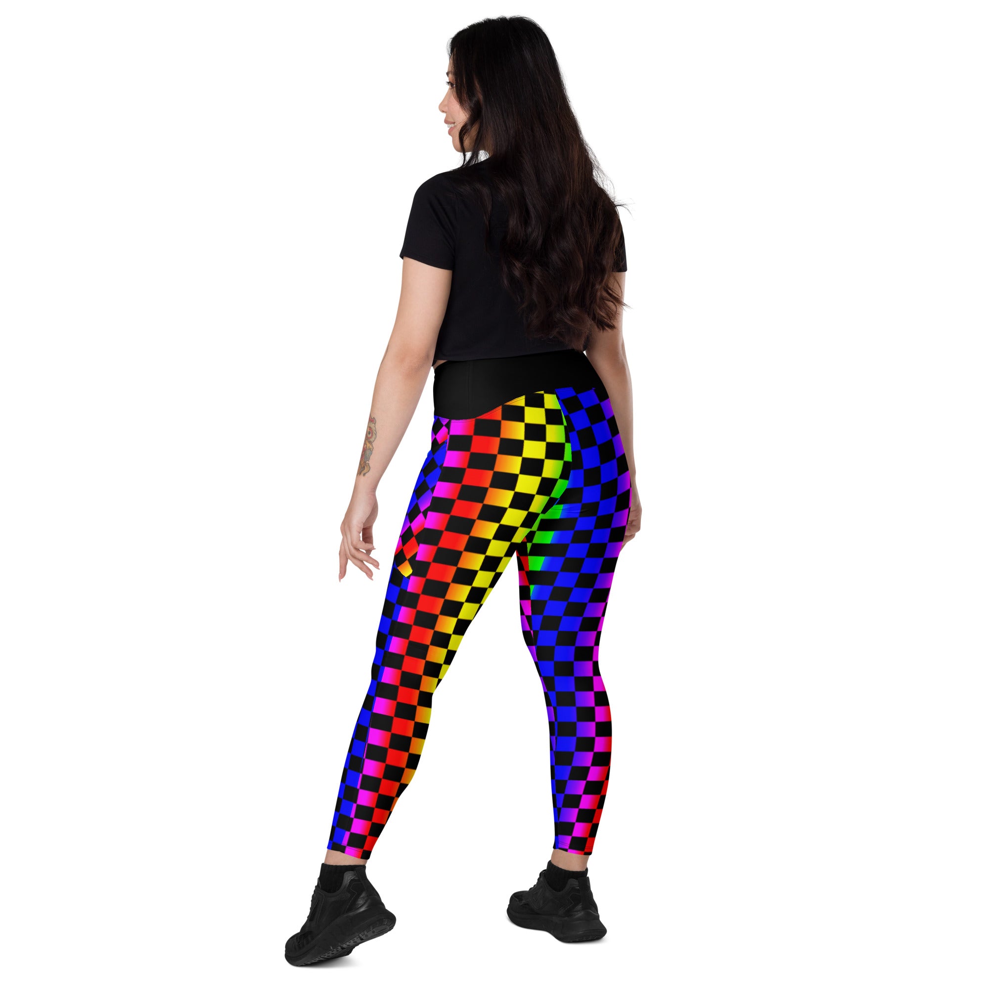 Rainbow Checkered Awesomeness Crossover leggings with pockets
