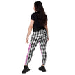 Pink and Black Houndstooth pattern Positive Vibes Crossover leggings with pockets