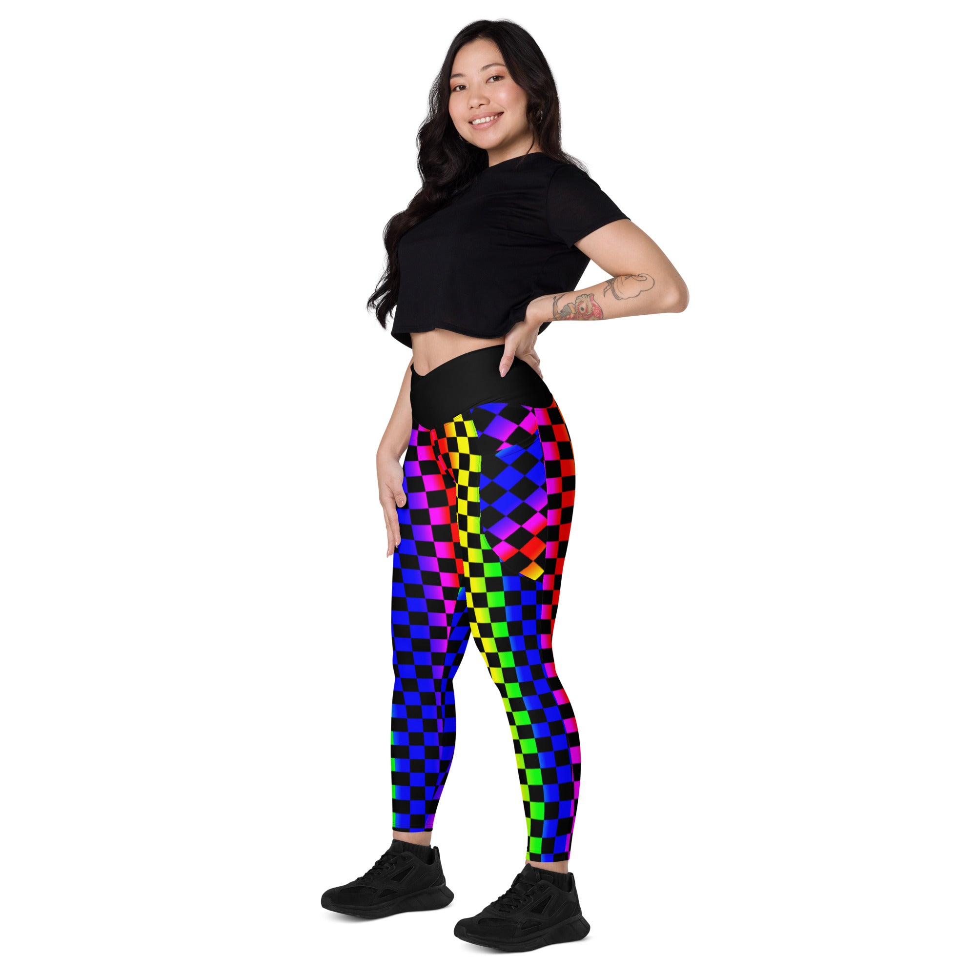 Rainbow Checkered Awesomeness Crossover leggings with pockets