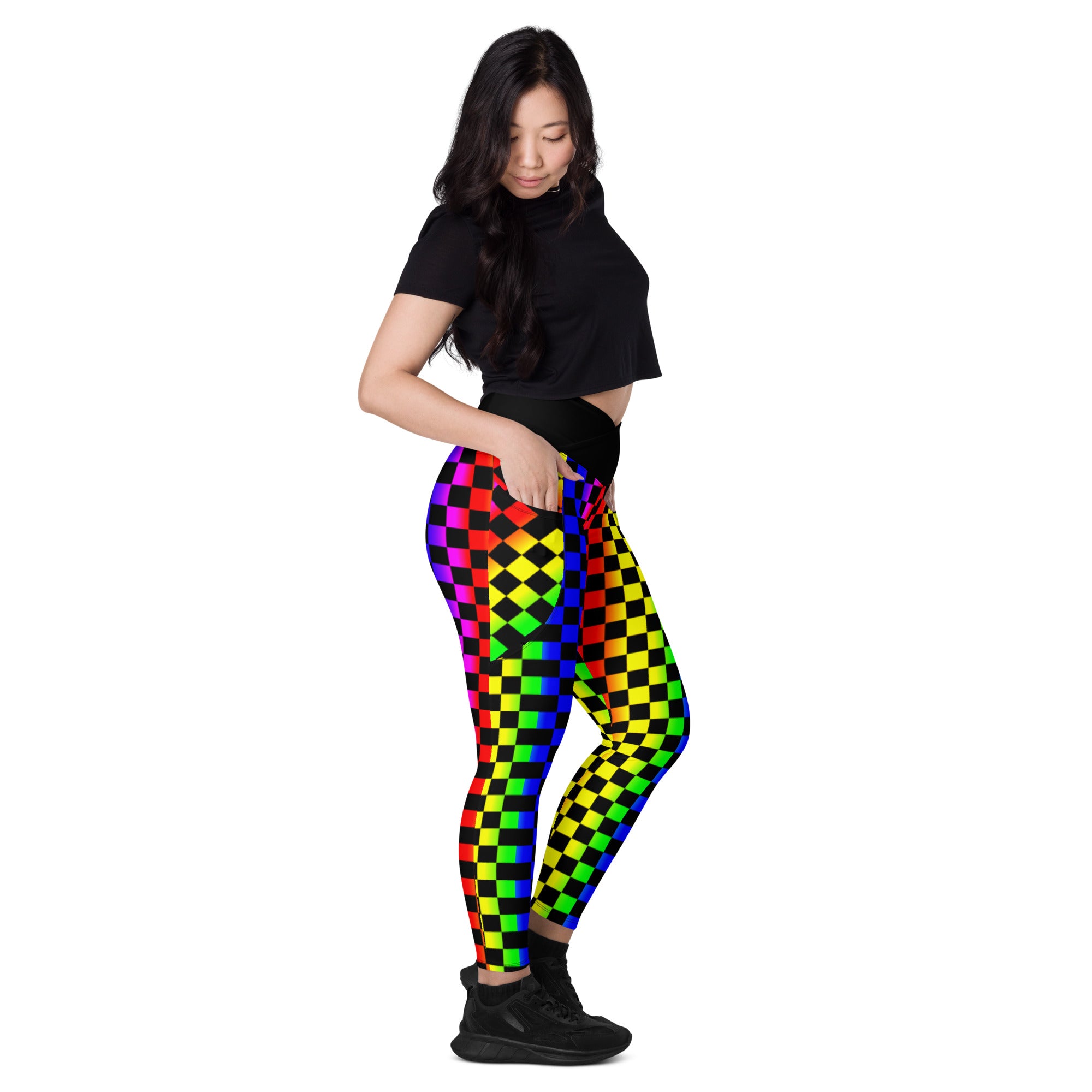 Rainbow Checkered Awesomeness Crossover leggings with pockets