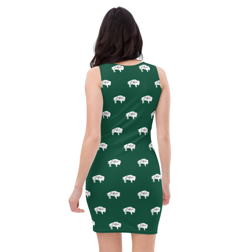 Native Bison White with Black text Emerald Cut & Sew Dress