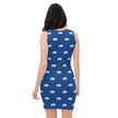 Native Bison White with Black text Blue Cut & Sew Dress