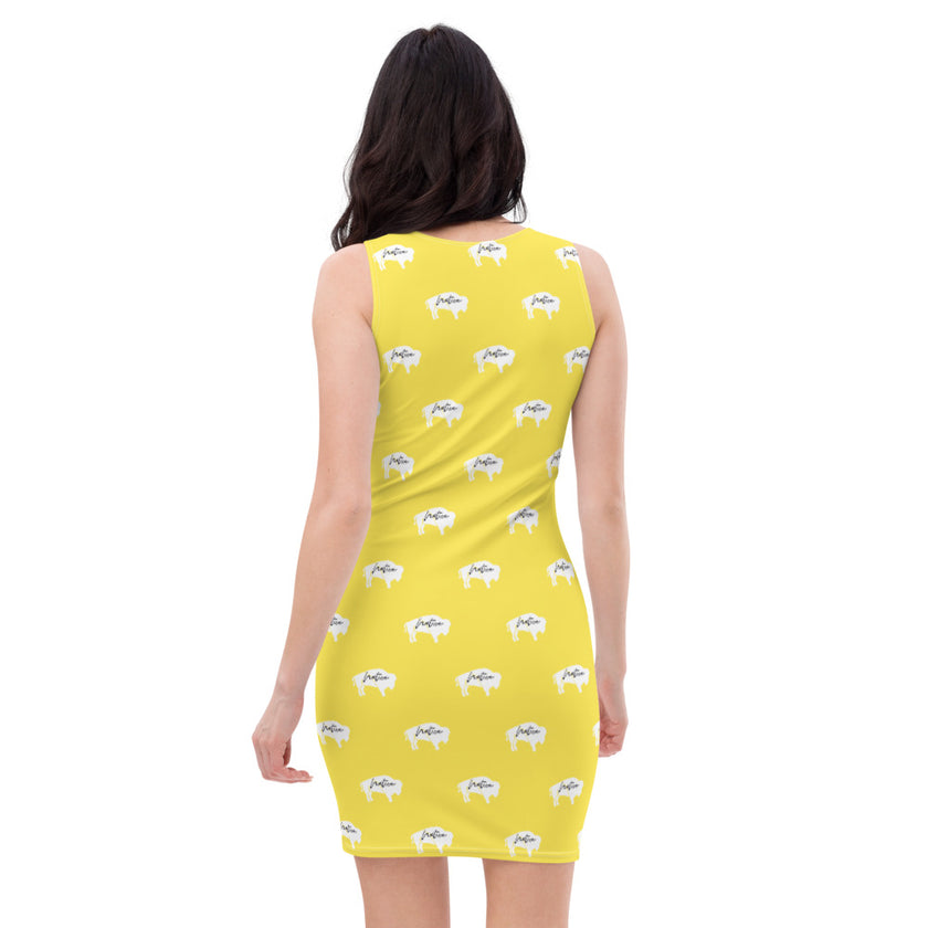 Native Bison White on Yellow Cut & Sew Dress