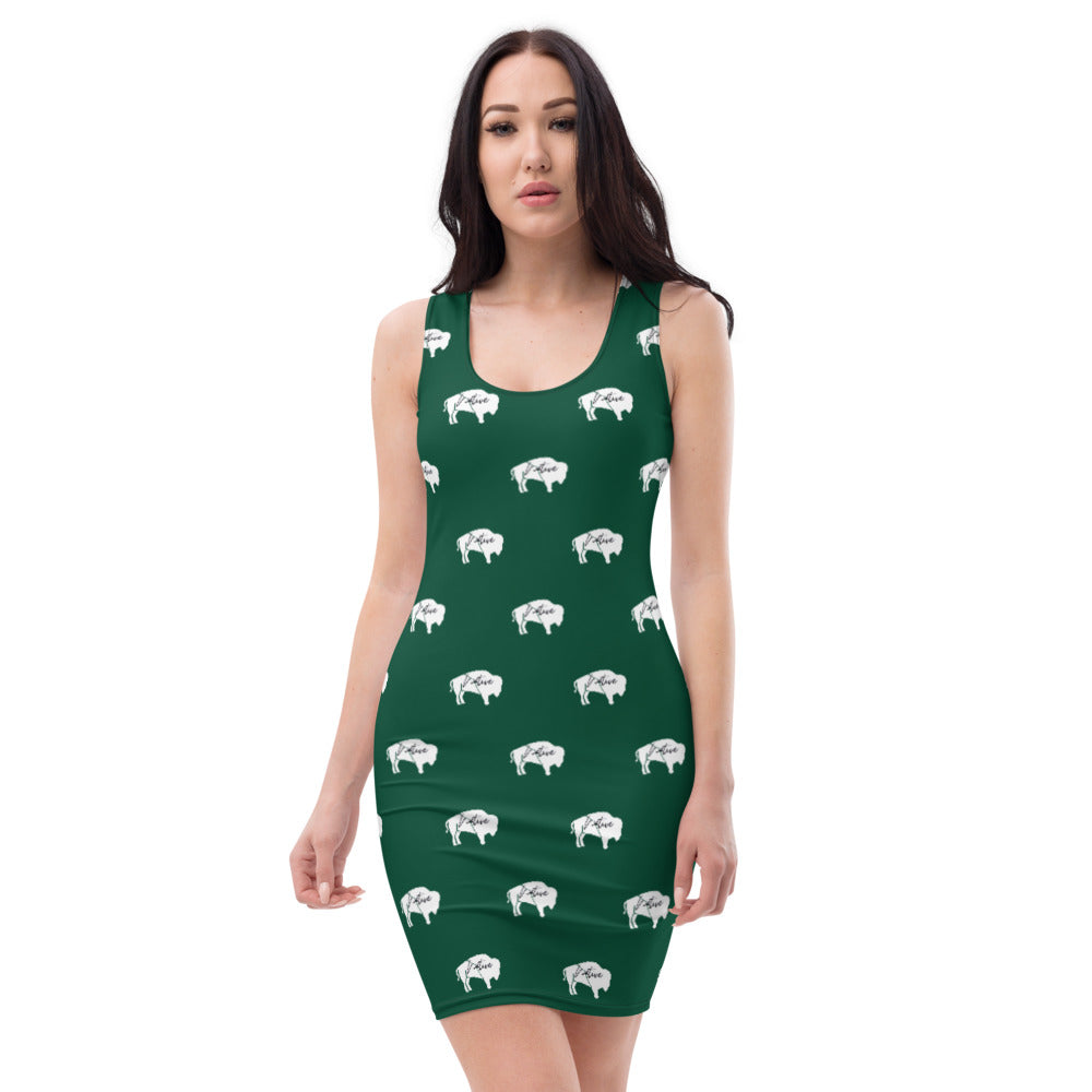 Native Bison White with Black text Emerald Cut & Sew Dress