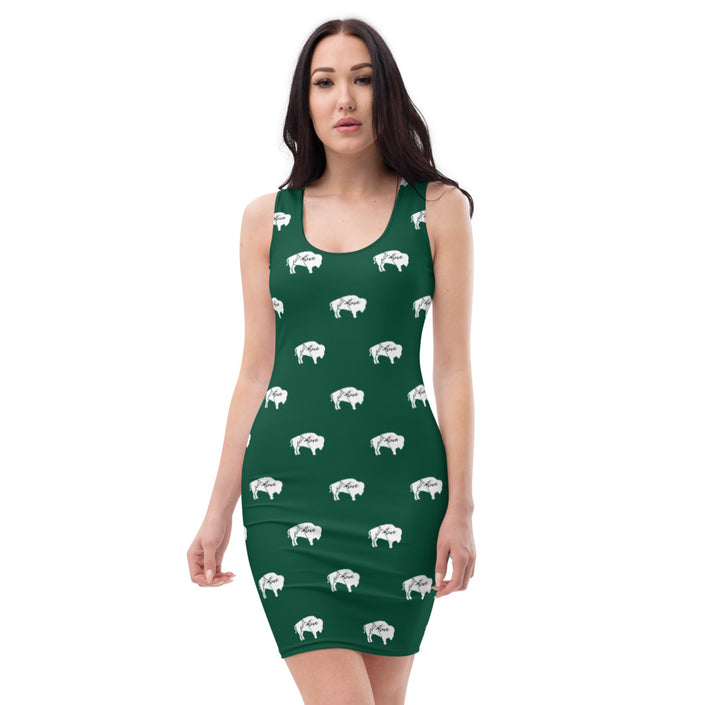 Native Bison White with Black text Emerald Cut & Sew Dress