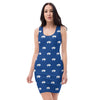 Native Bison White with Black text Blue Cut & Sew Dress