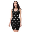 Native Bison White with Black text Black Cut & Sew Dress