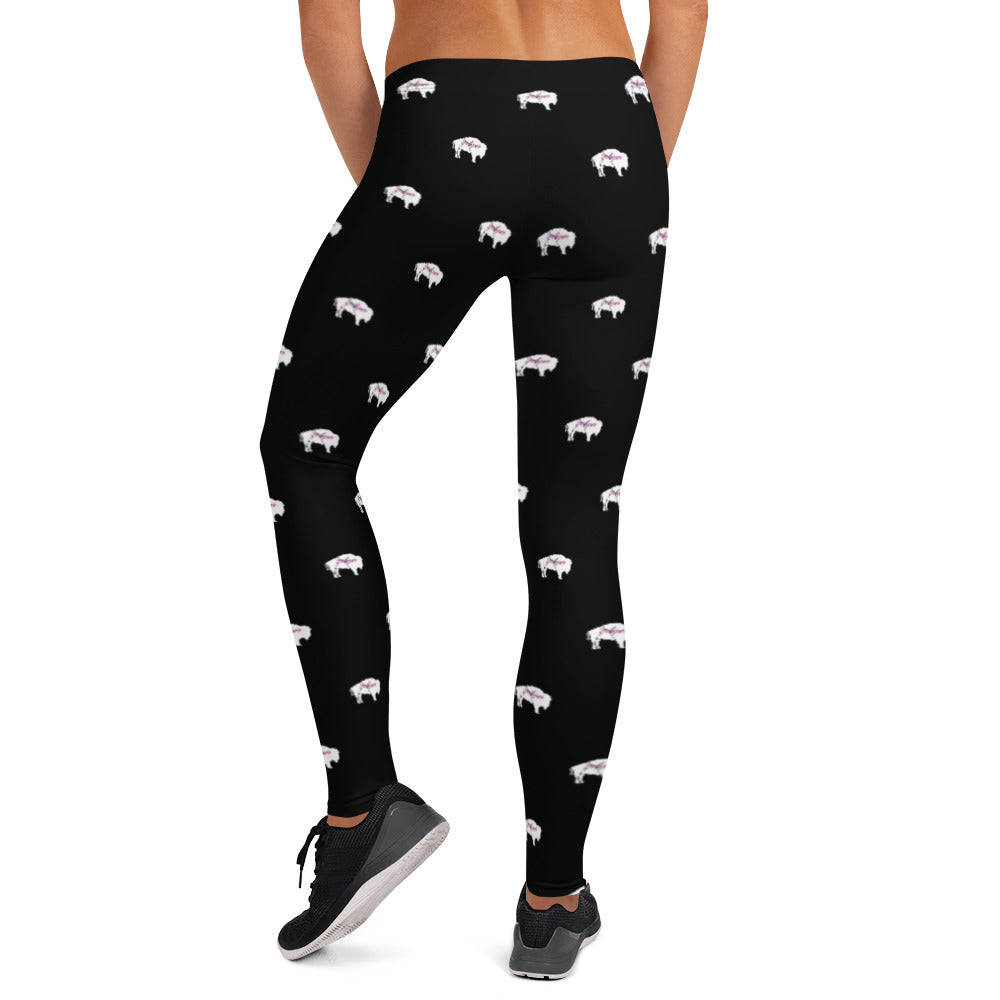 Native Bison White with Pink text Adult Leggings