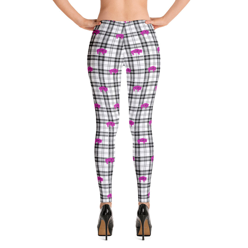 Native Pink Bison Plaid Black Leggings