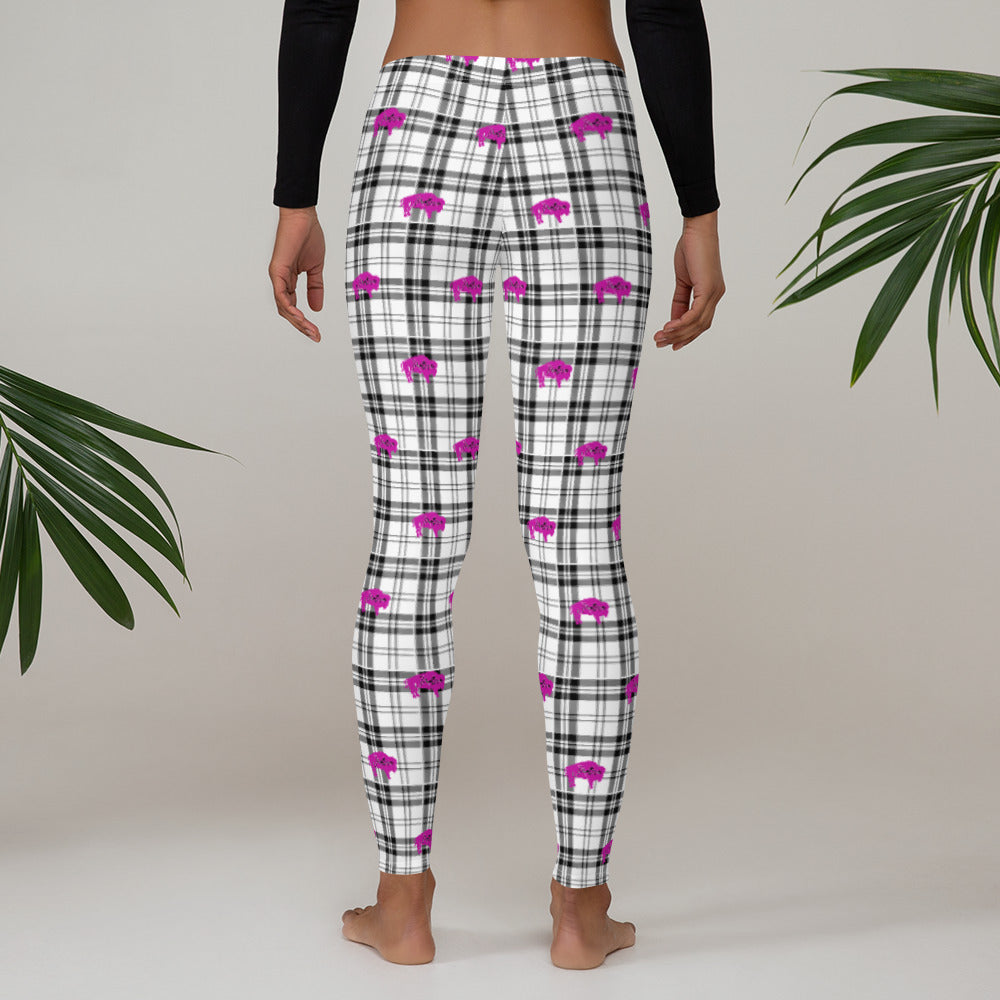 Native Pink Bison Plaid Black Leggings