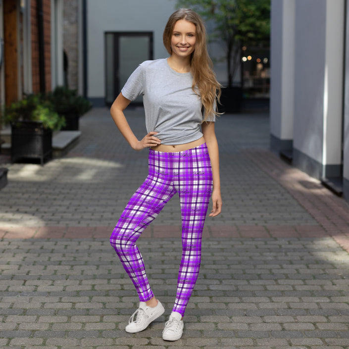 Native Plaid Pattern Purple Adult Leggings