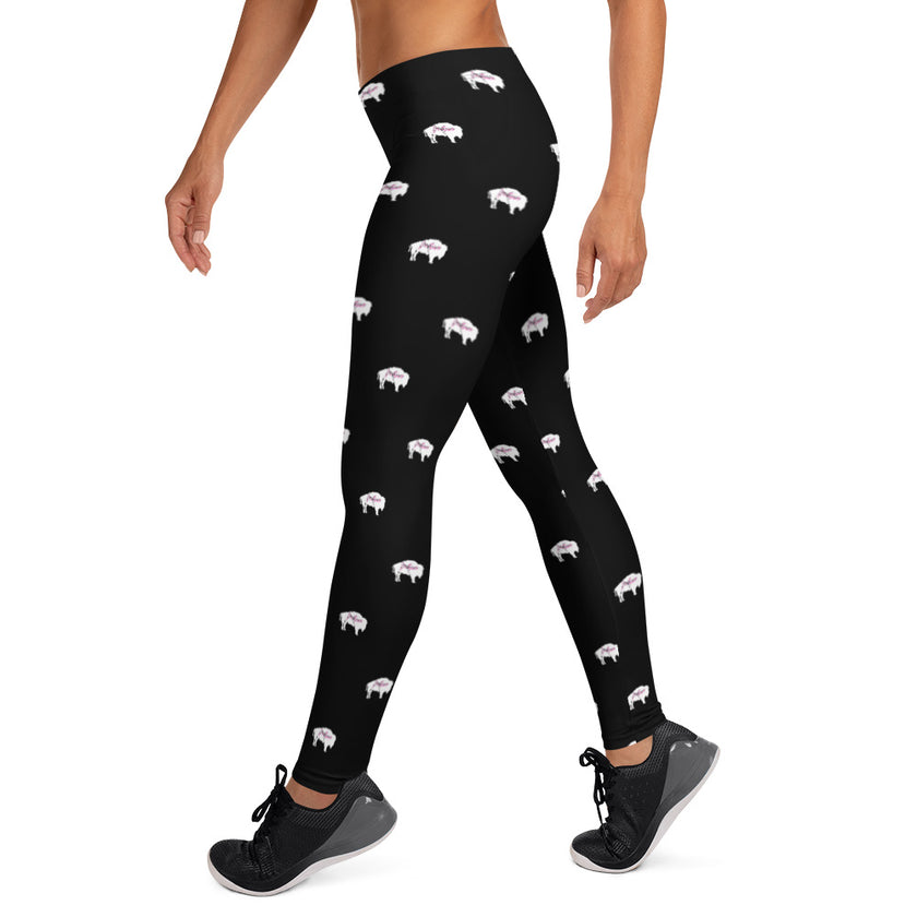 Native Bison White with Pink text Adult Leggings