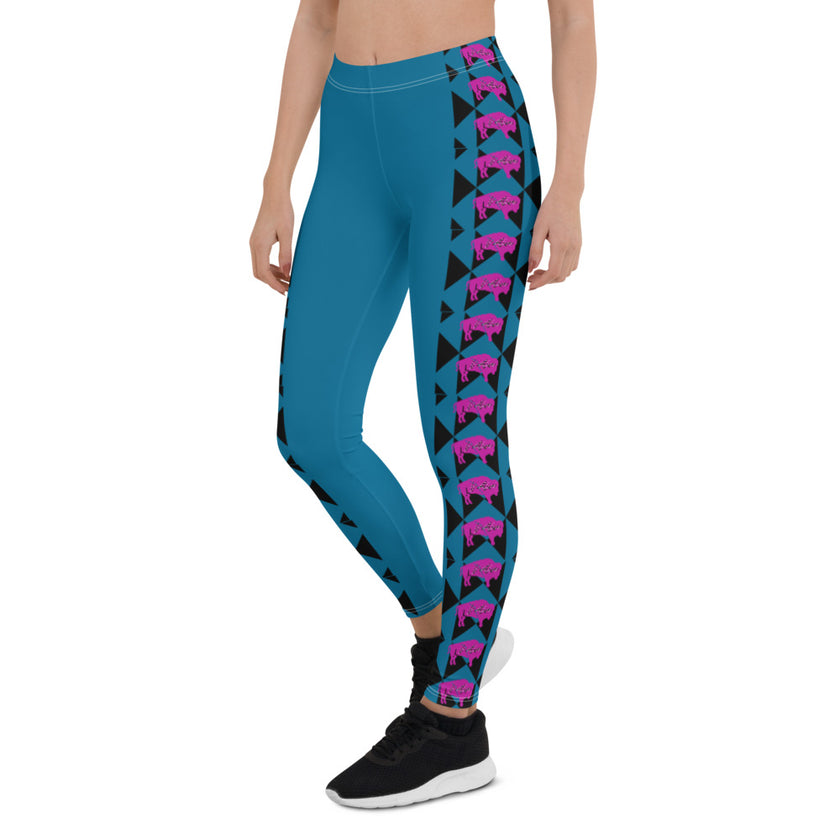 Native Bison Pink with Geometric Pattern Adult Leggings