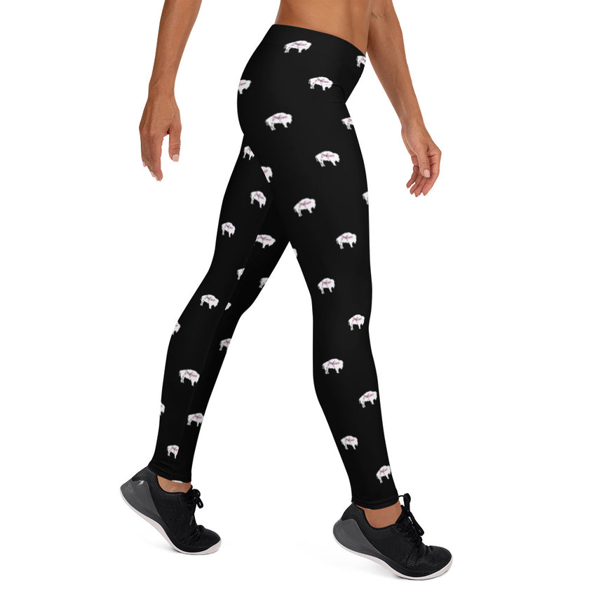 Native Bison White with Pink text Adult Leggings