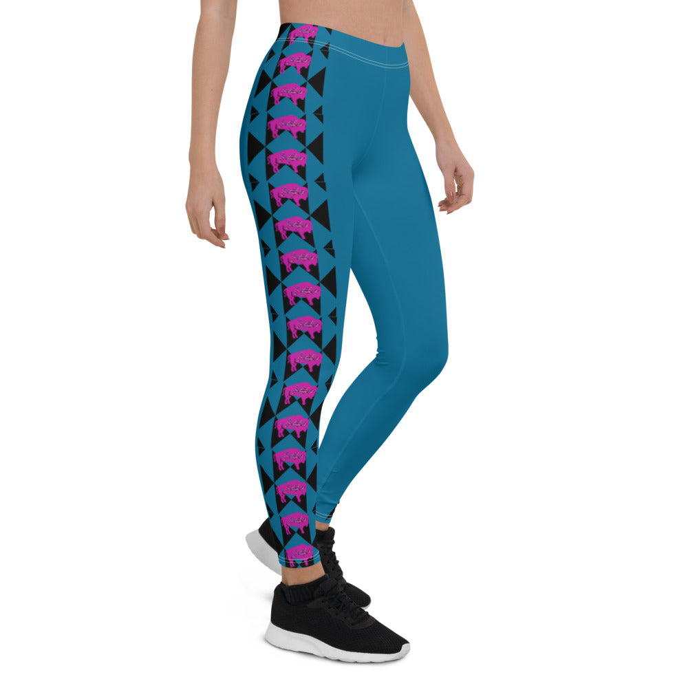Native Bison Pink with Geometric Pattern Adult Leggings