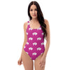 Native Bison White with Pink text One-Piece Swimsuit