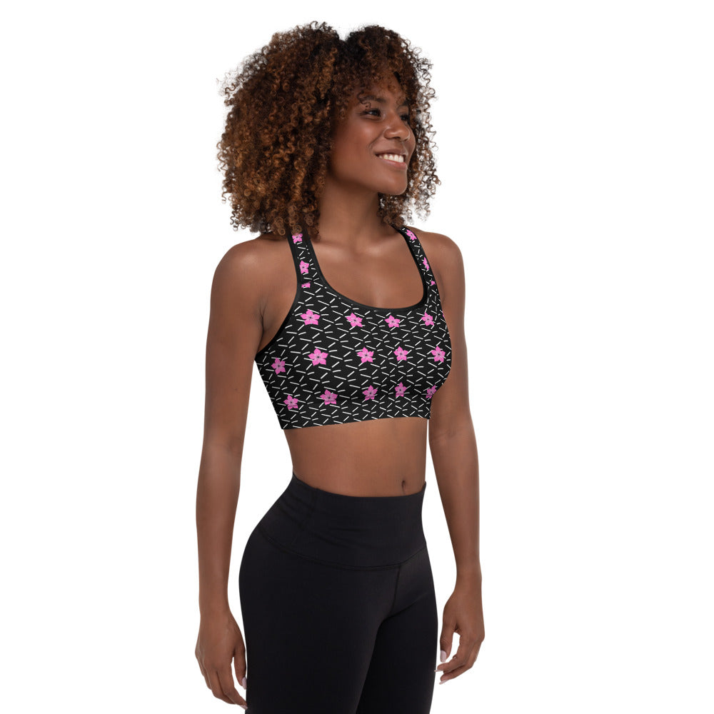 Pink Flower and Pattern Padded Sports Bra