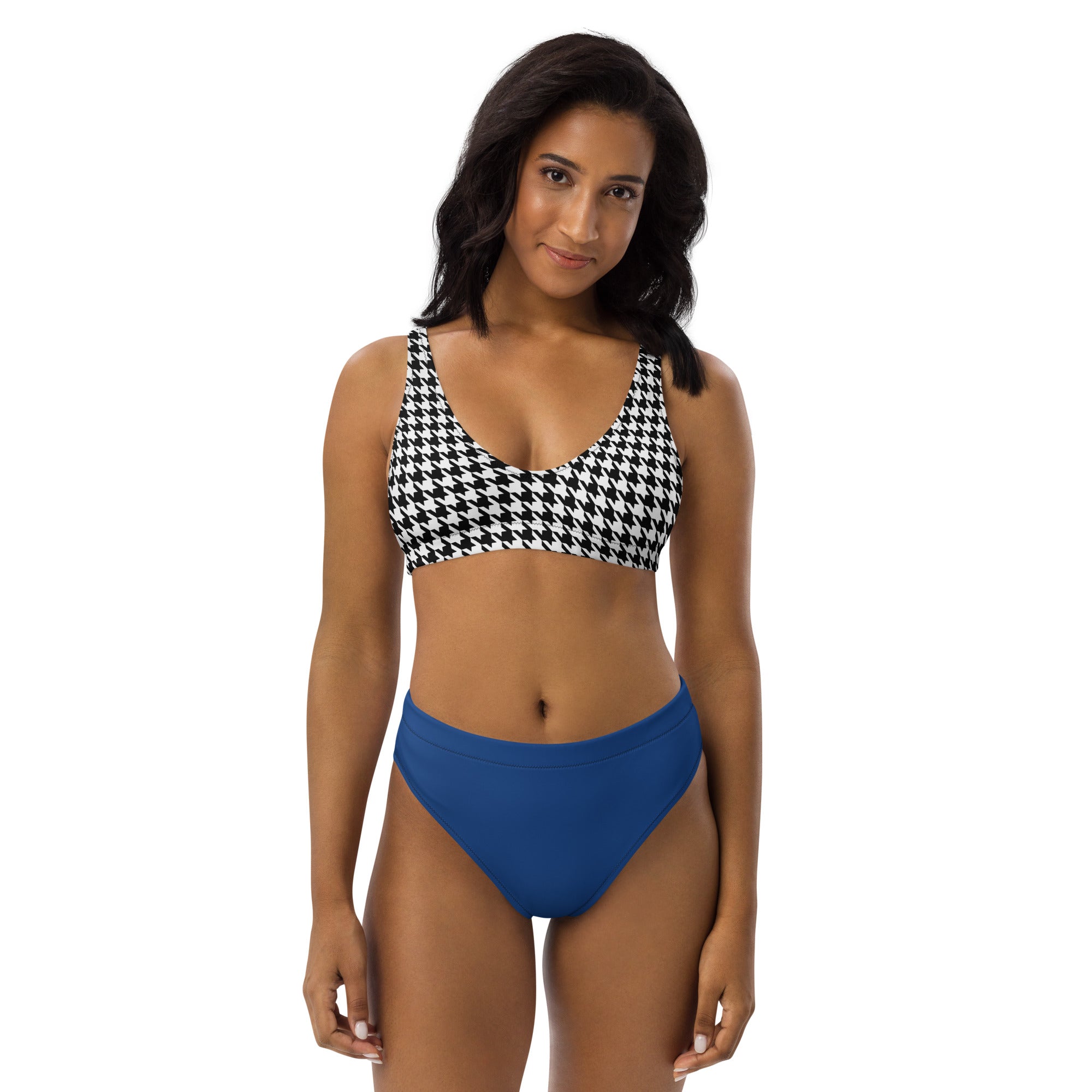 HT Positive Vibes Collection Women's Black White and Blue Recycled high-waisted bikini