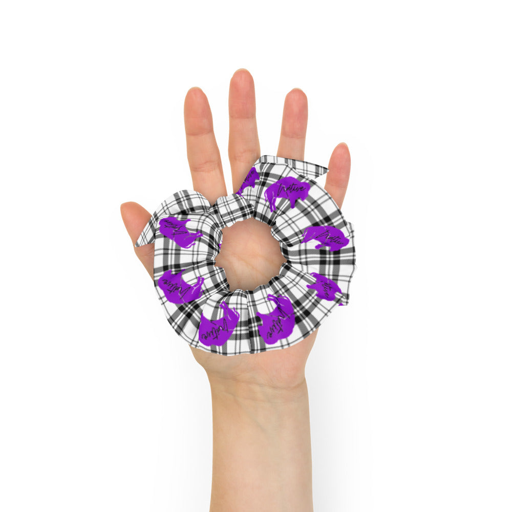 Purple Native Bison on Plaid Scrunchie