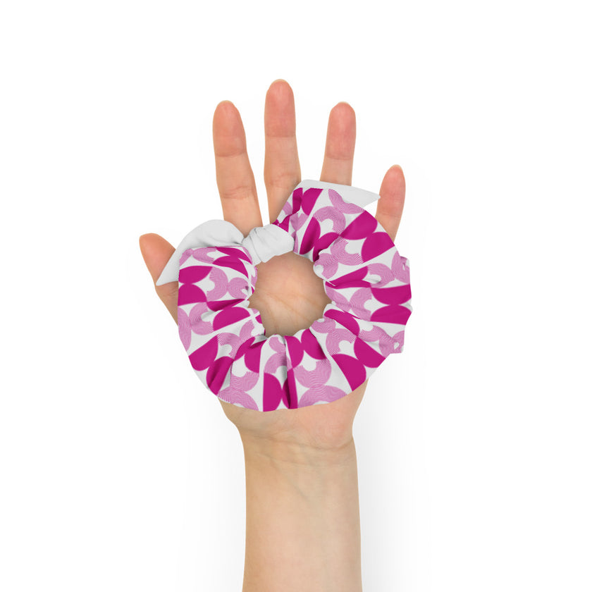 Pink and White Geometric Scrunchie