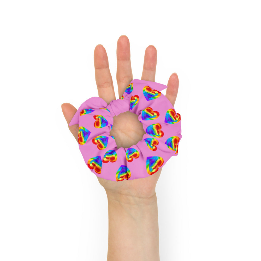Rainbow Heart Pink Scrunchie