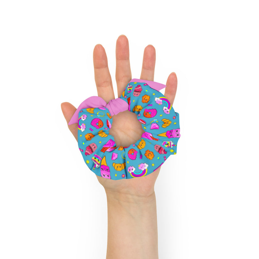 Pink Sweetness on Blue Scrunchie