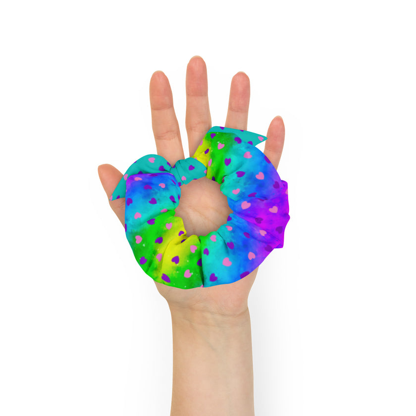 Hearts and Rainbow Scrunchie