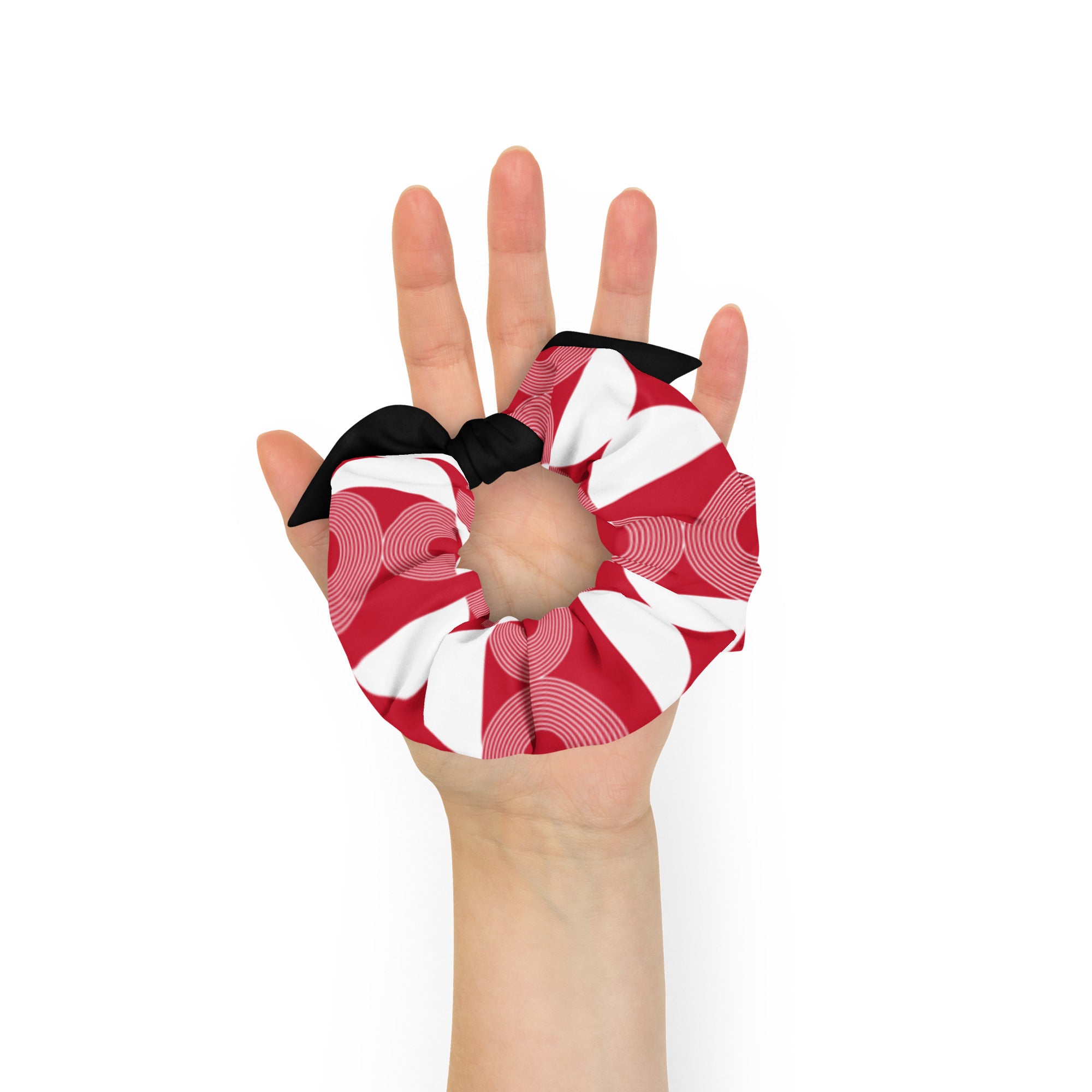 White Geometric pattern on Red Scrunchie