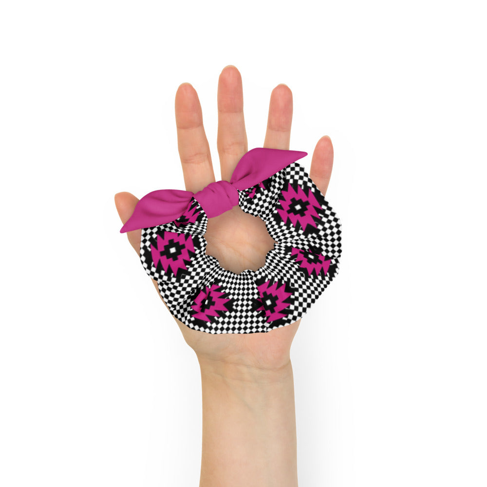 Pink and Black Native Pattern on Geometric pattern Scrunchie