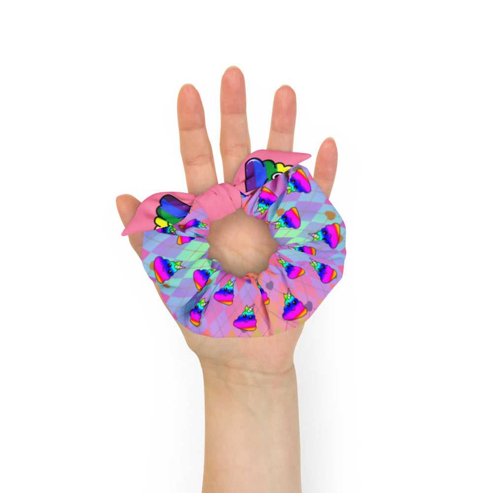 Rainbow Poo Unicorn on Diamond Pattern Scrunchie
